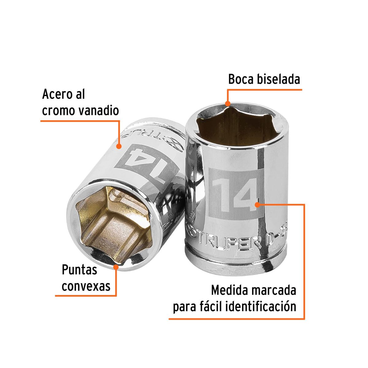TRUPER - Dado 14mm Hexagonal Encastre de 3/8" 13678 Truper