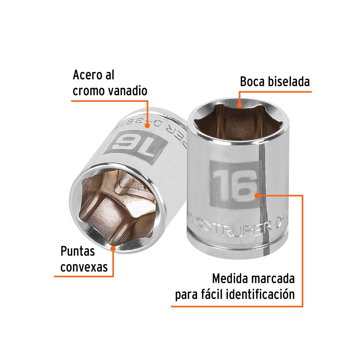 TRUPER - Dado 16mm Hexagonal Encastre de 3/8" 13680 Truper