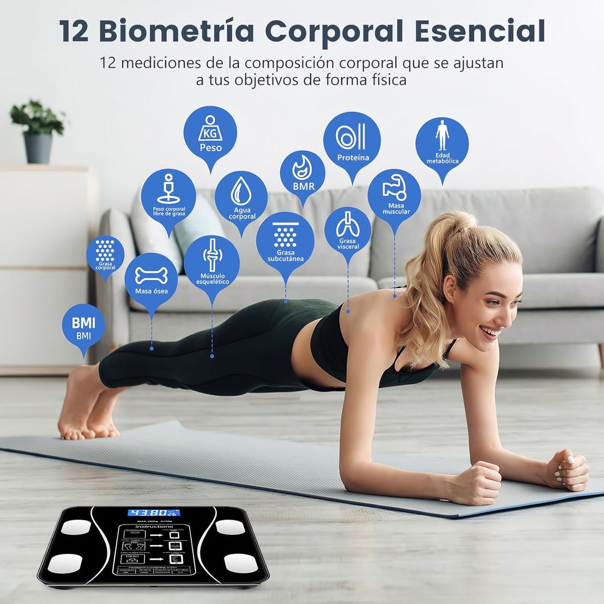 OEM - Balanza Digital Bluetooth 180kg Control de Peso Inteligente - Negro