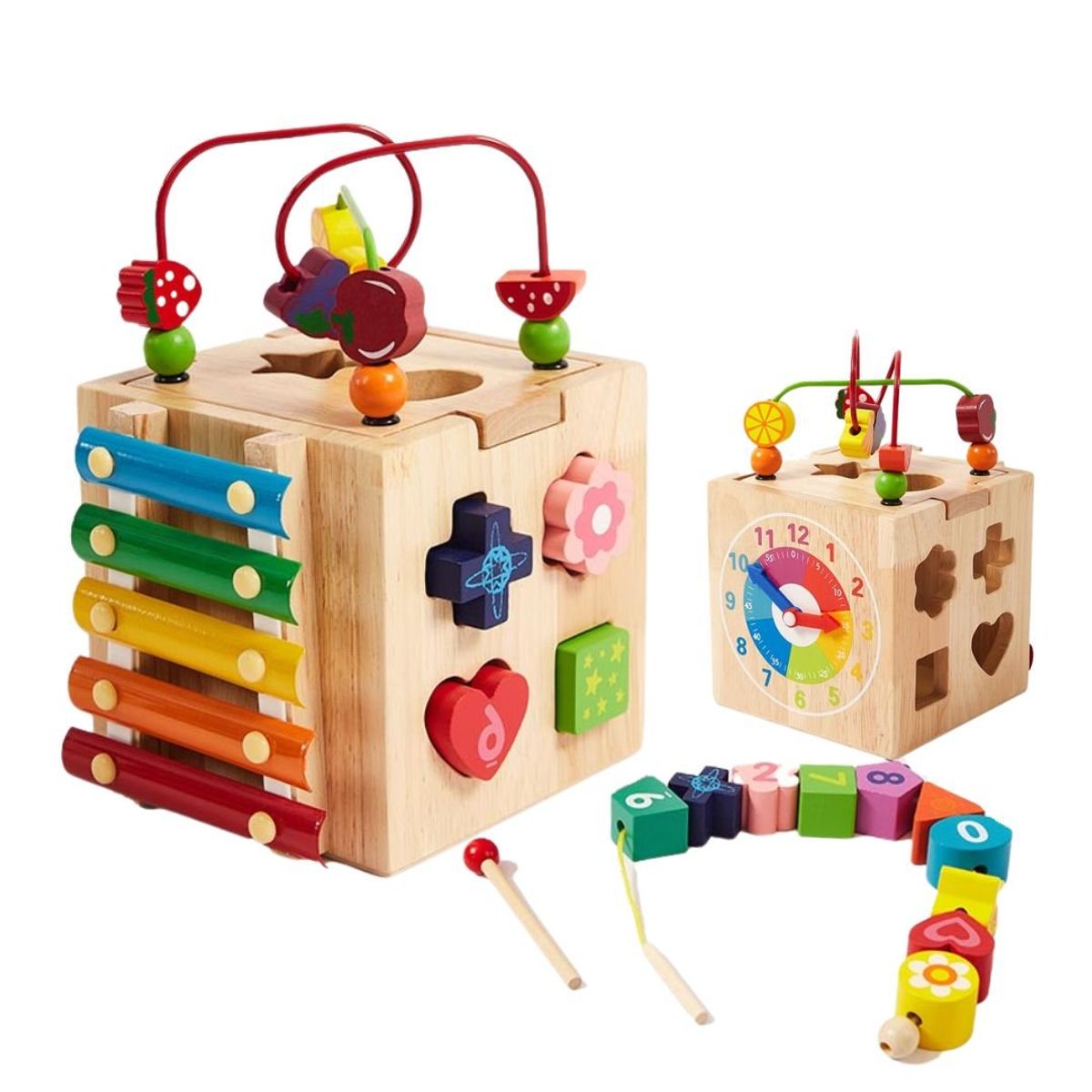 GENERICO - Cubo Montessori Laberinto y Xilófono 8 en 1 de Madera - Juguete Sensorial para Bebés