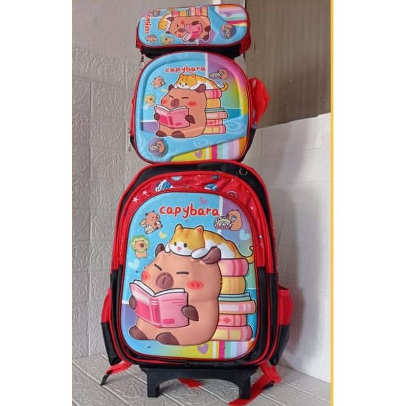 GENERICO - Mochila Capibara  3 Piezas Alto Relieve Ruedas Y Luces