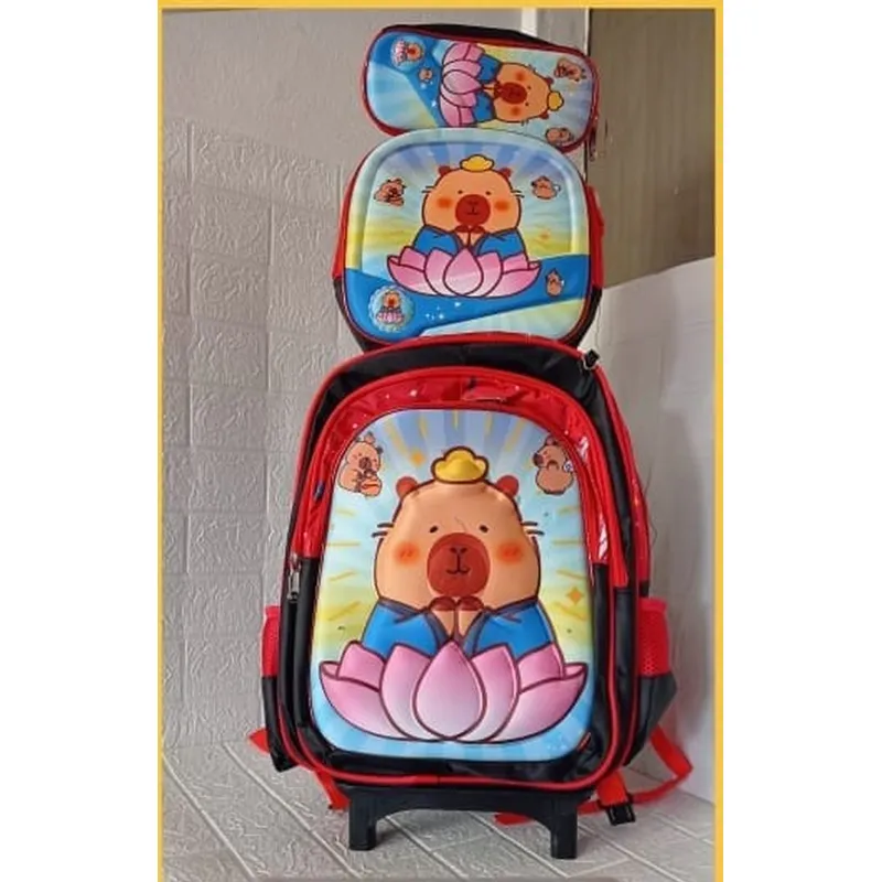 GENERICO - Mochila Capibara  3 Piezas Alto Relieve Ruedas Y Luces