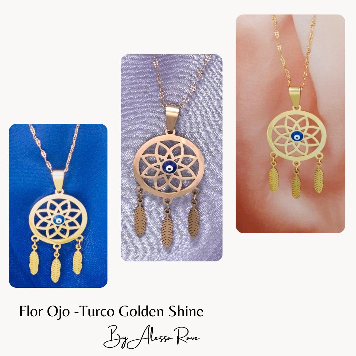 GENERICO - DIJE COLGANTE FLOR-OJO TURCO GOLDEN SHINE