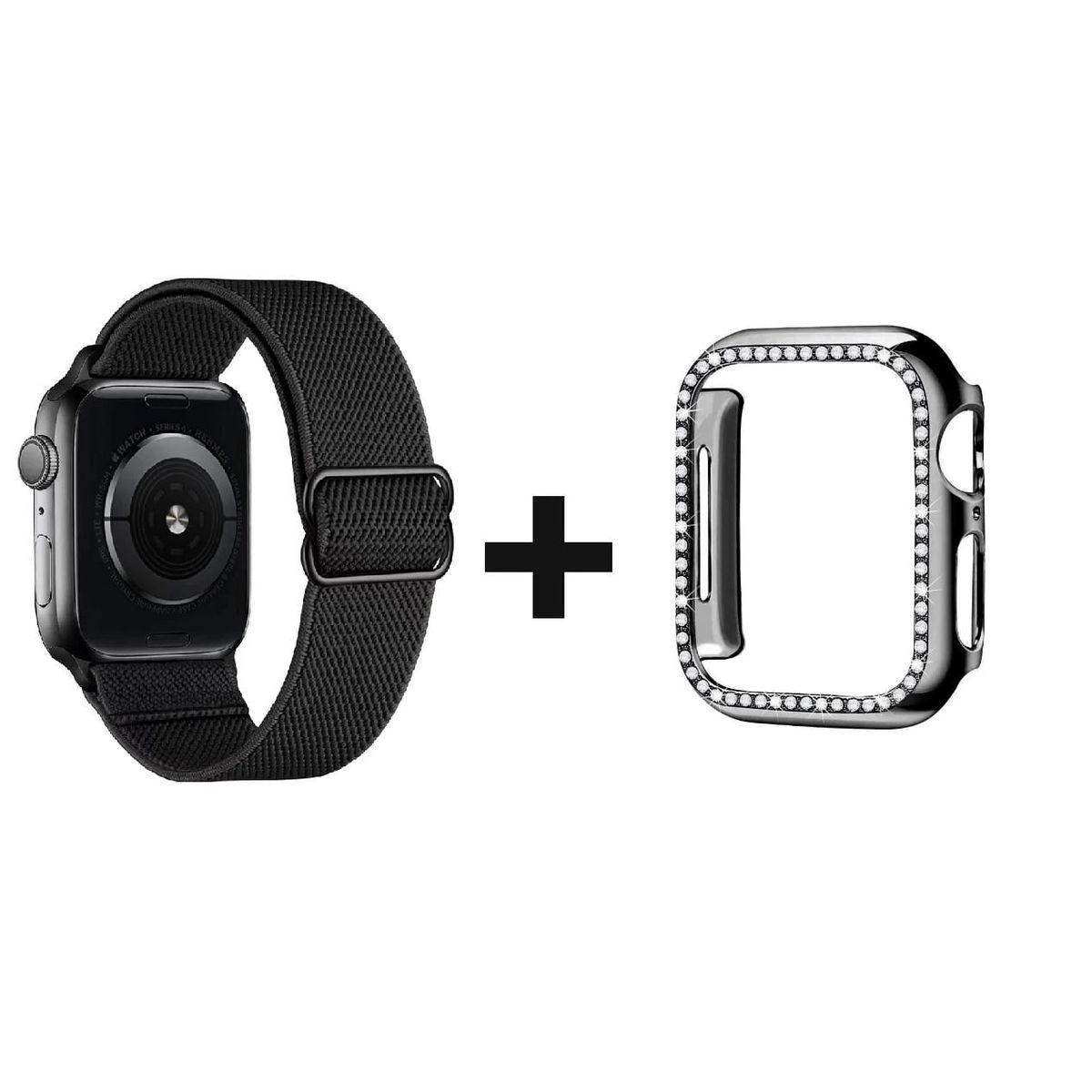 GENERICO - CORREA NYLON + BUMPER PARA APPLE WATCH BRILLOS NEGRO 40 MM