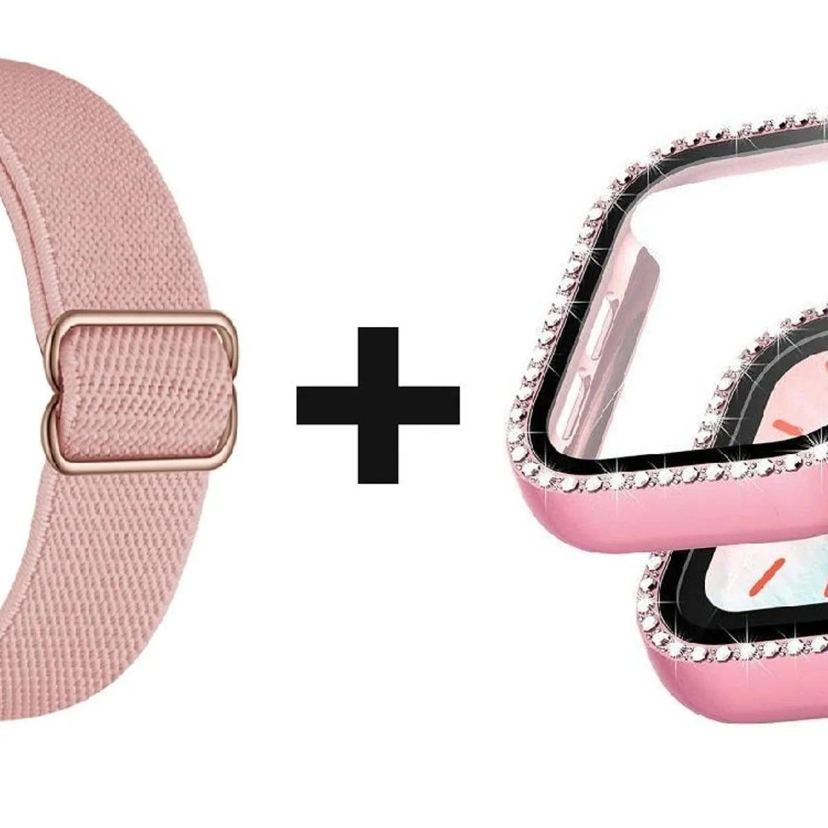 GENERICO - CORREA NYLON + BUMPER PARA APPLE WATCH BRILLOS ROSADO 41 MM