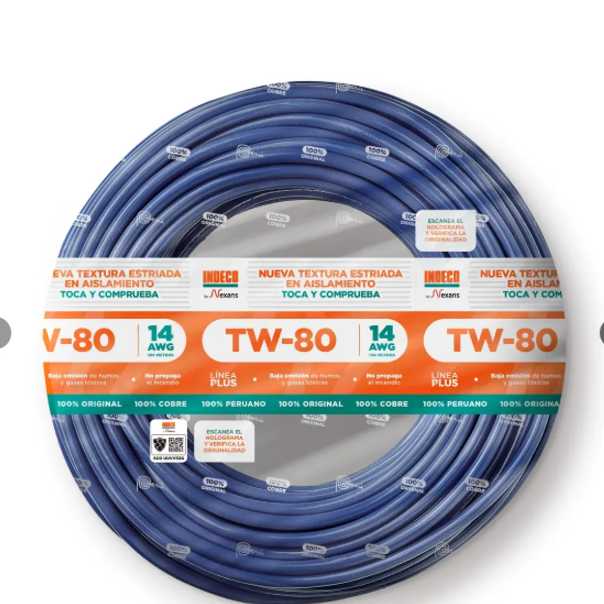 INDECO - CABLE TW-90 14 AWG INDECO 450/750V -AZUL- 100 Metros
