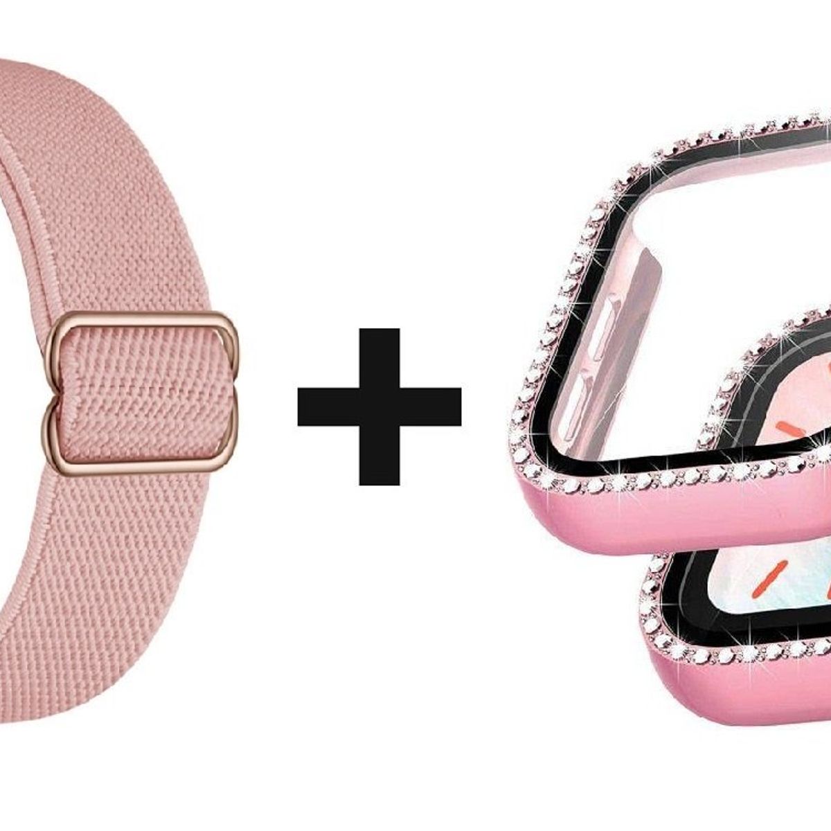 GENERICO - CORREA NYLON + BUMPER PARA APPLE WATCH BRILLOS ROSADO 44 MM