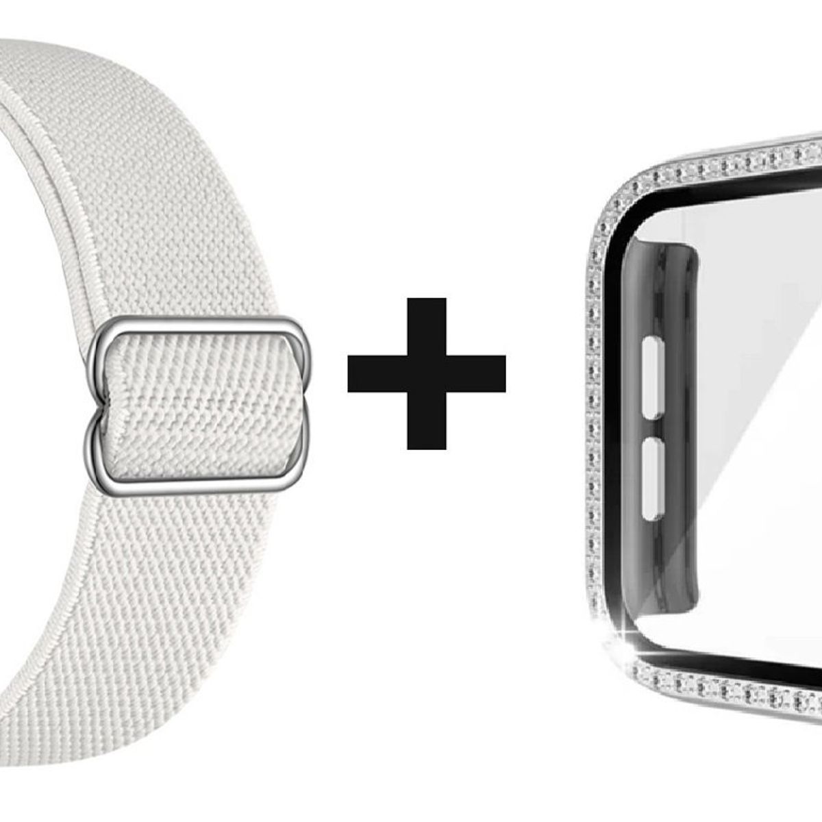 GENERICO - CORREA NYLON + BUMPER PARA APPLE WATCH BRILLOS PLATA 44 MM