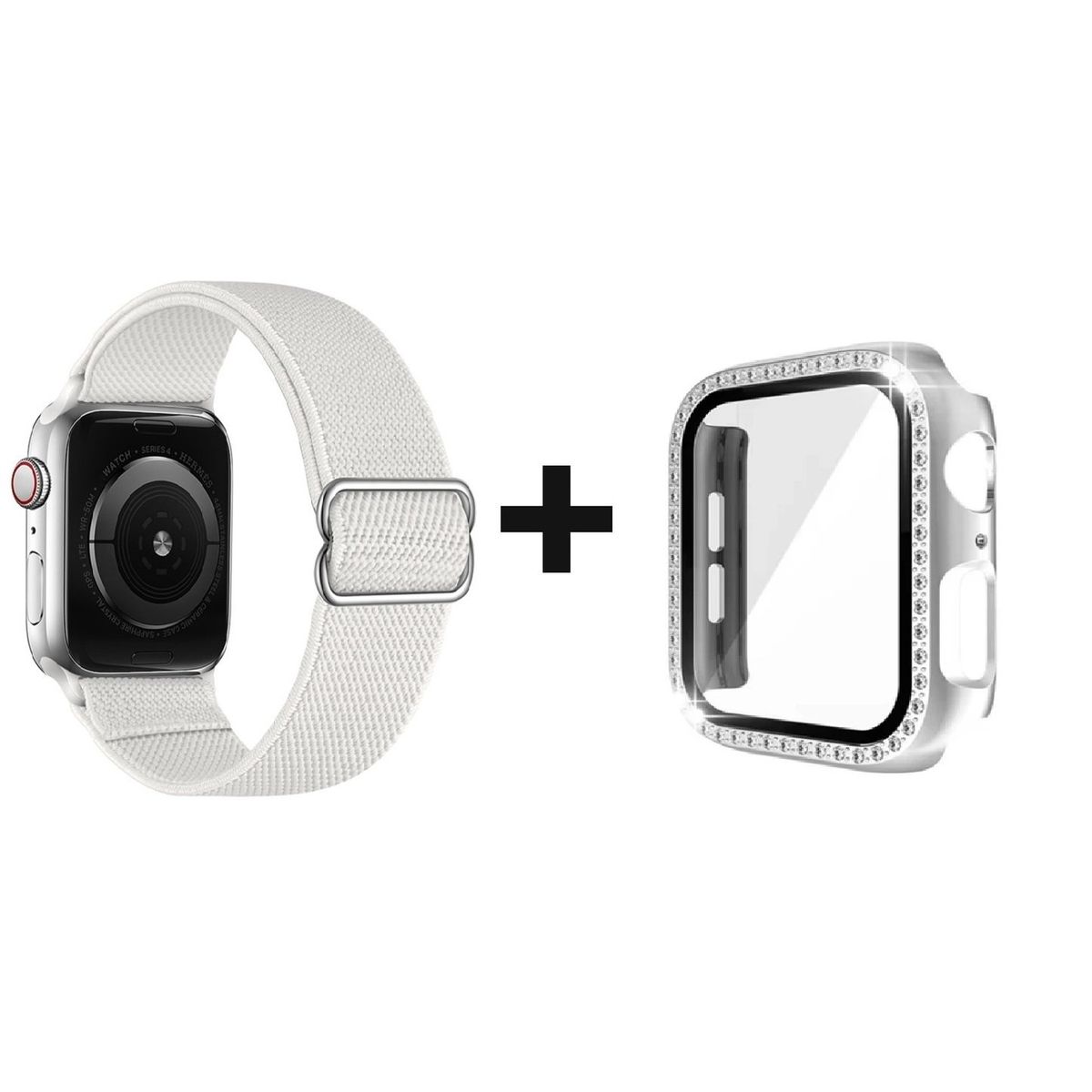 GENERICO - CORREA NYLON + BUMPER PARA APPLE WATCH BRILLOS PLATA 44 MM