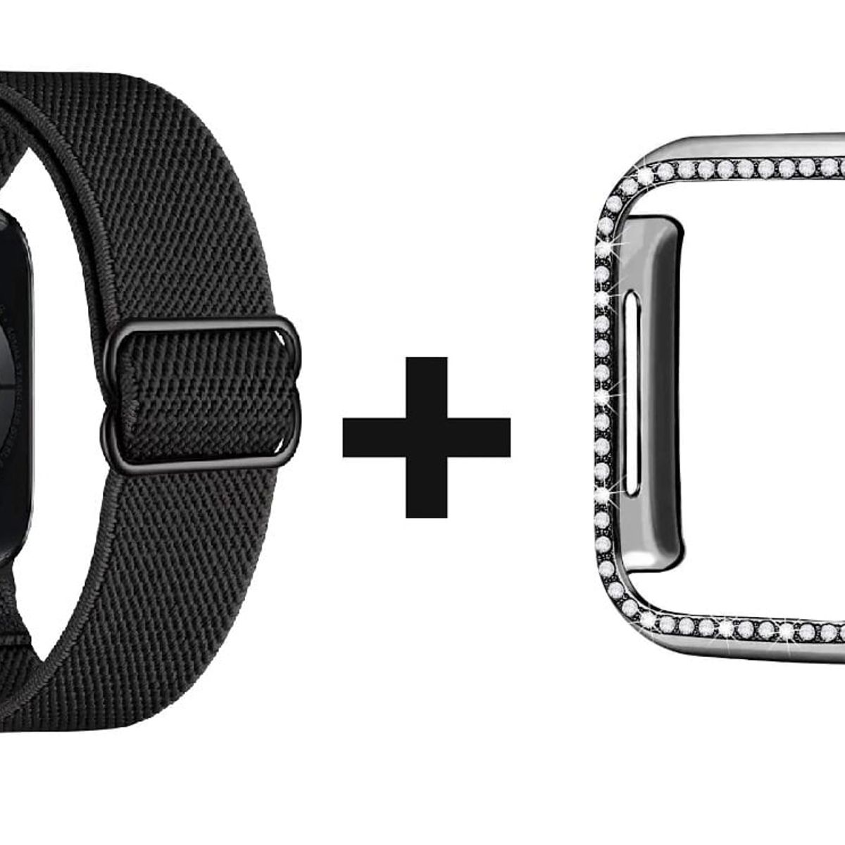 GENERICO - CORREA NYLON + BUMPER PARA APPLE WATCH BRILLOS NEGRO 45 MM