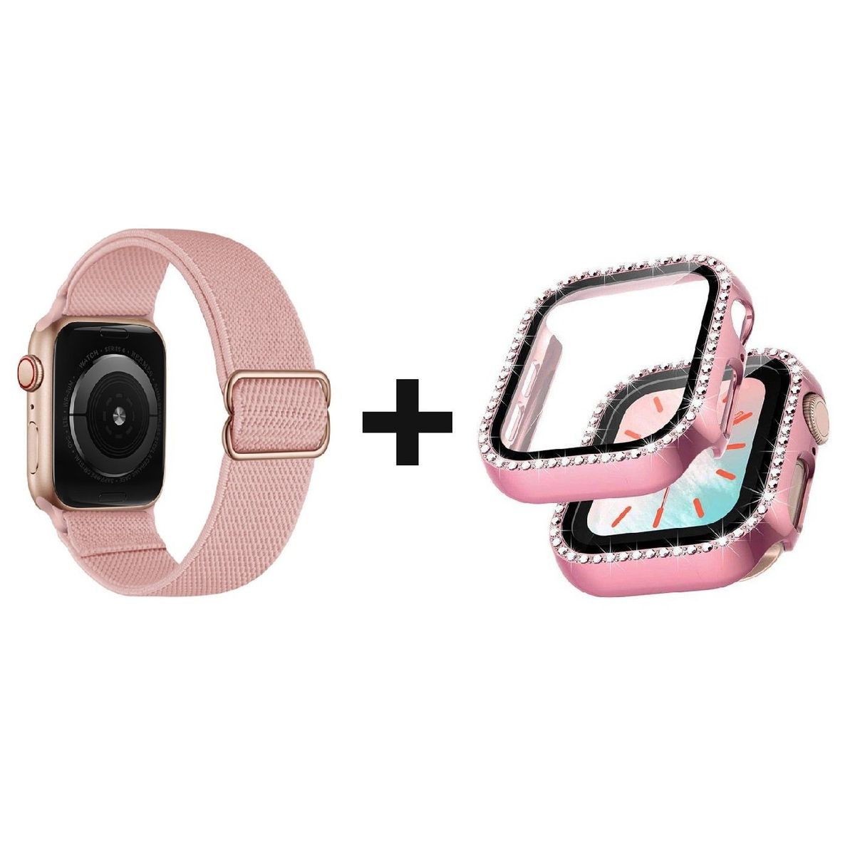GENERICO - CORREA NYLON + BUMPER PARA APPLE WATCH BRILLOS ROSADO 45 MM