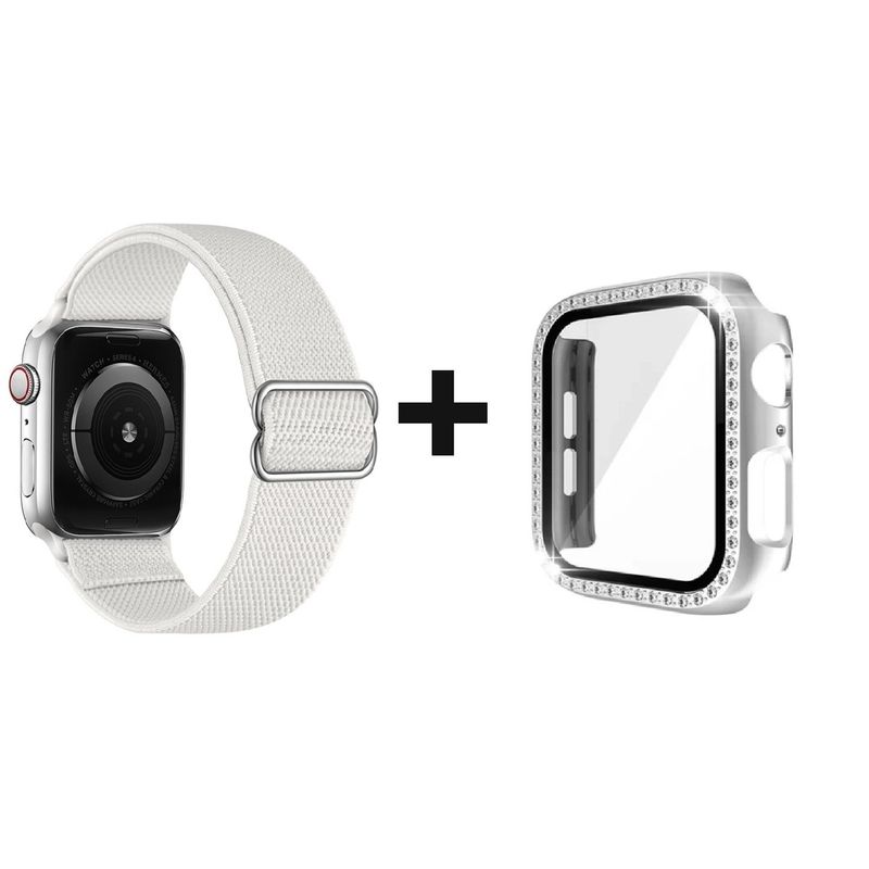 GENERICO - CORREA NYLON + BUMPER PARA APPLE WATCH BRILLOS PLATA 49 MM
