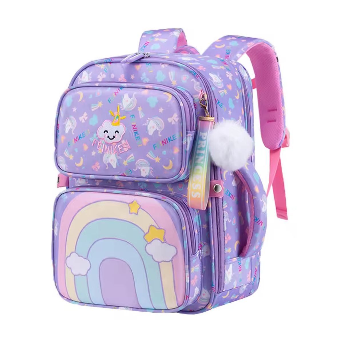 GENERICO - Mochila Escolar Arco Iris Niña Tamaño Oficio Morado Impermeable Kawaii