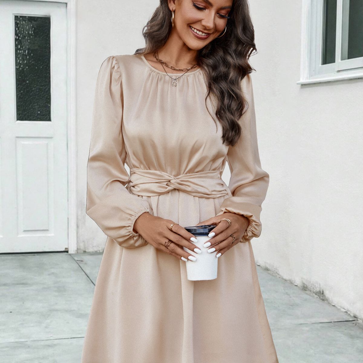 BLWOENS - Vestidos casuales de para mujeres - Beige