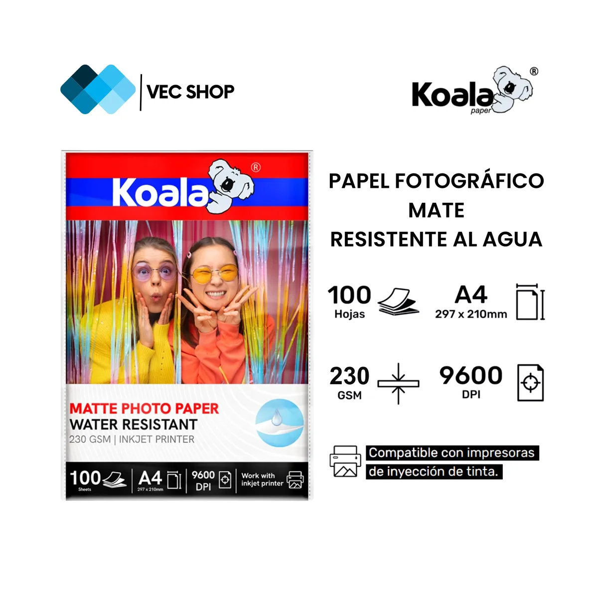 KOALA - Papel Fotográfico Mate A4 230gsm 100 hojas