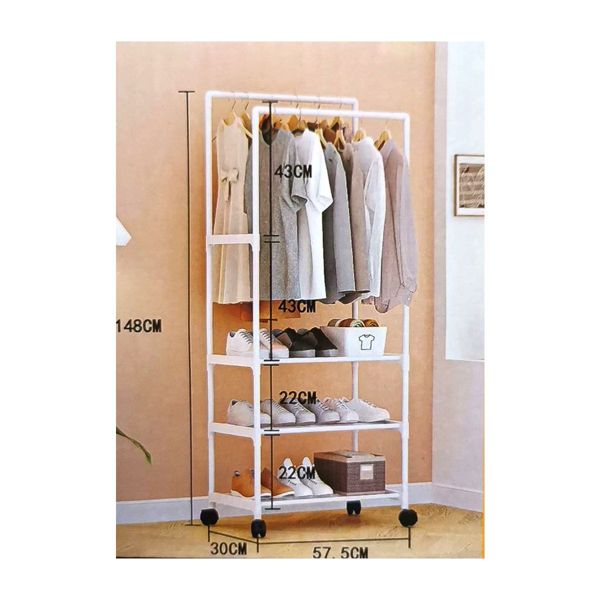 GENERICO - Perchero Colgador Zapatero Estante Ropa Doble 3 Niveles Con RuedasB