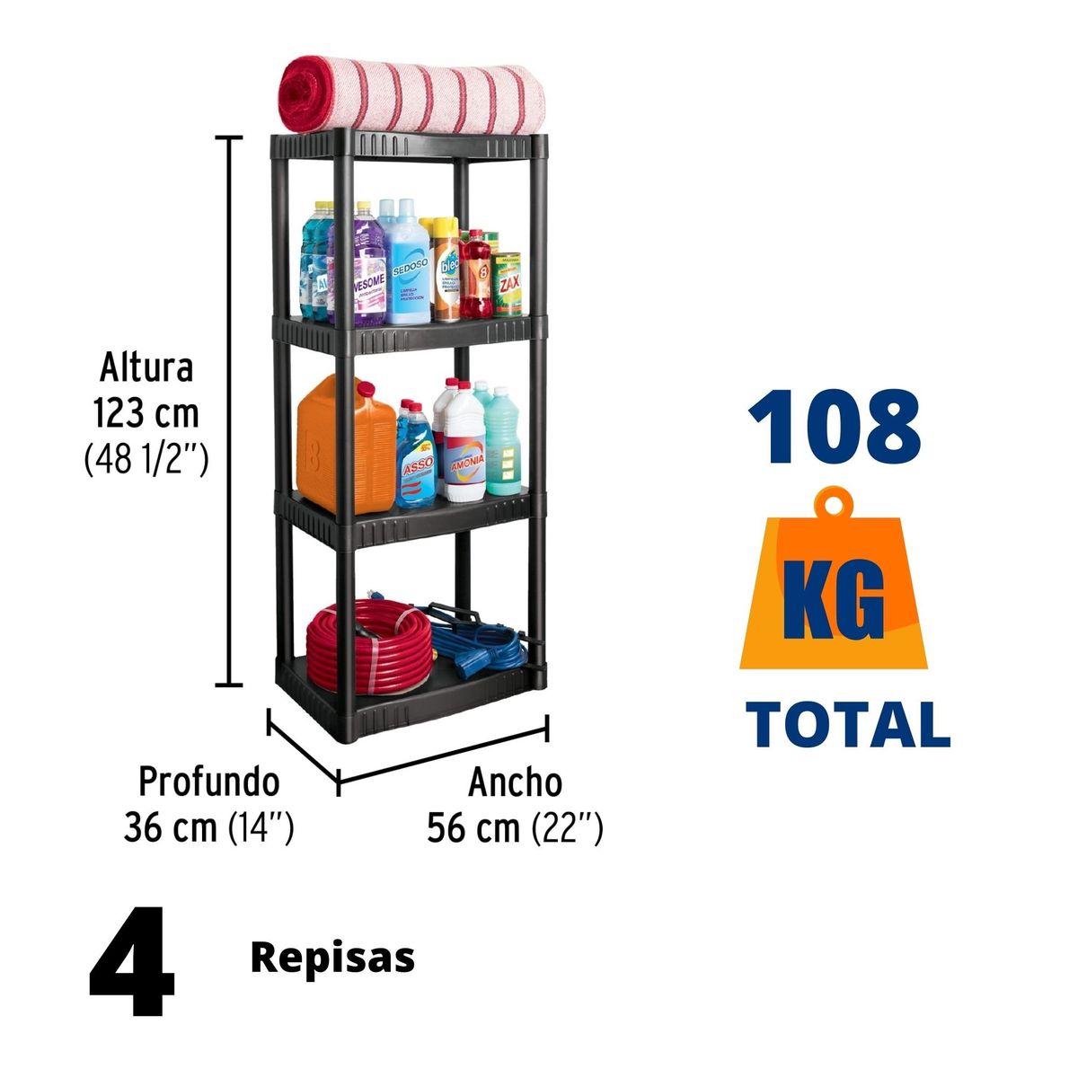 PRETUL - Combo estante de 4 repisas + 1 organizador de escobas Pretul