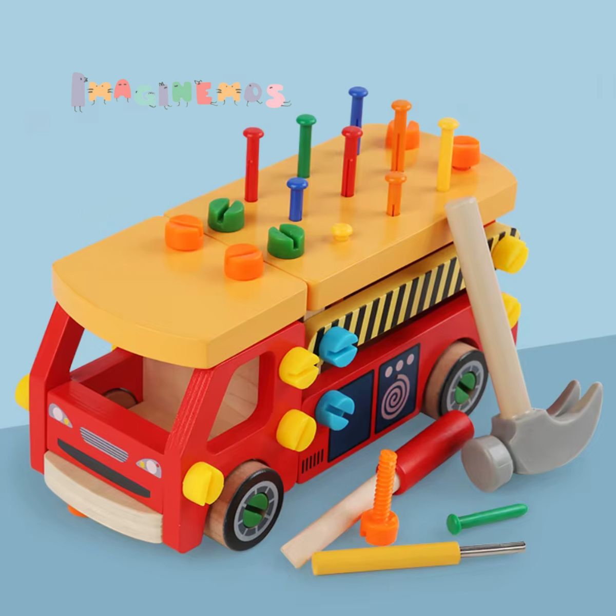 GENERICO - Carrito Educativo de Madera con Clavijero y Herramientas