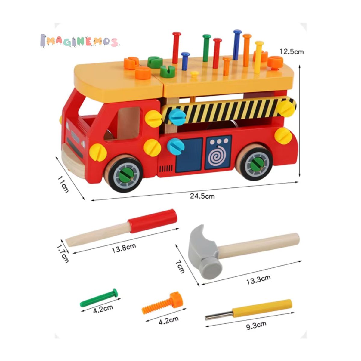 GENERICO - Carrito Educativo de Madera con Clavijero y Herramientas