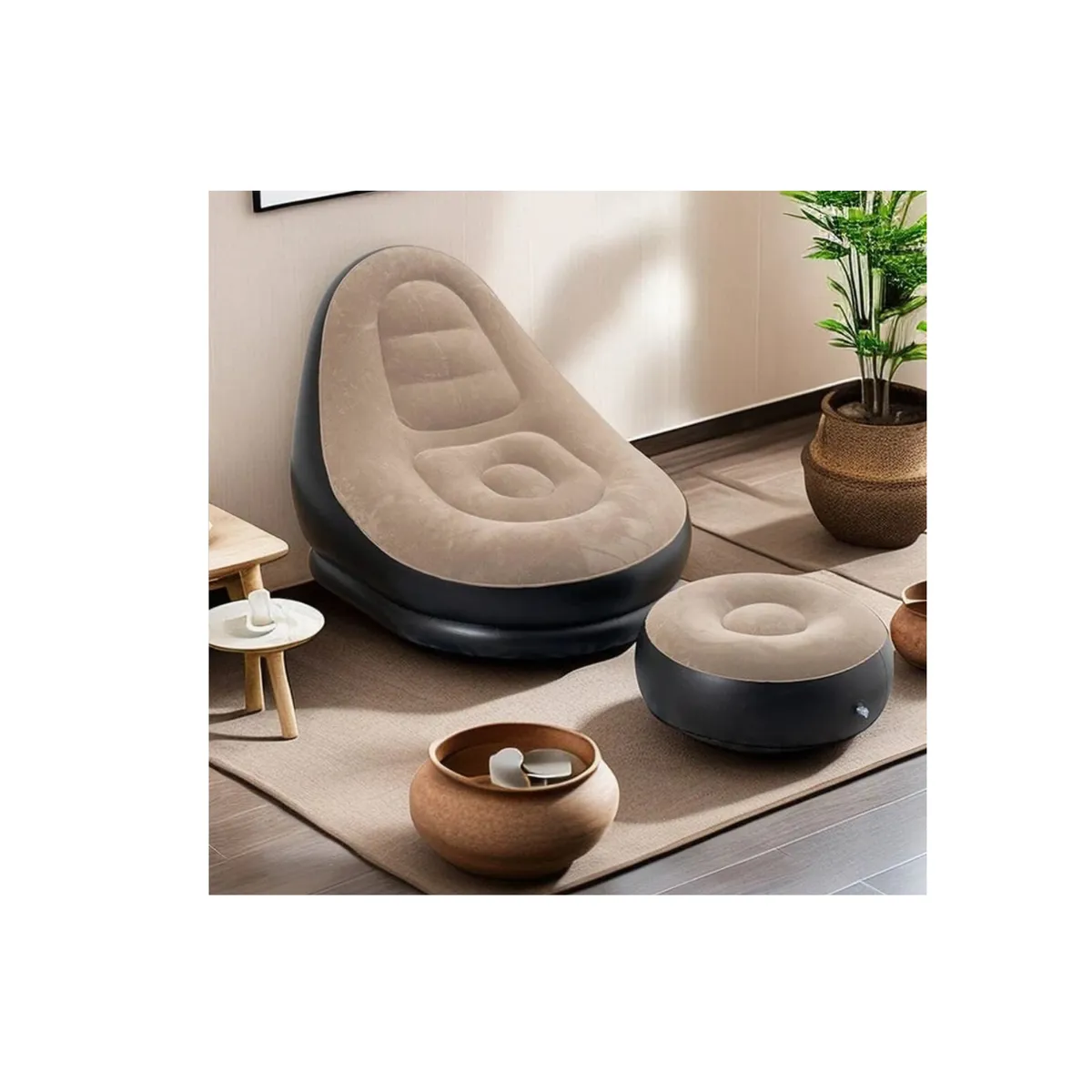 OEM - Sillón Inflable con posa pies Beis con Negro