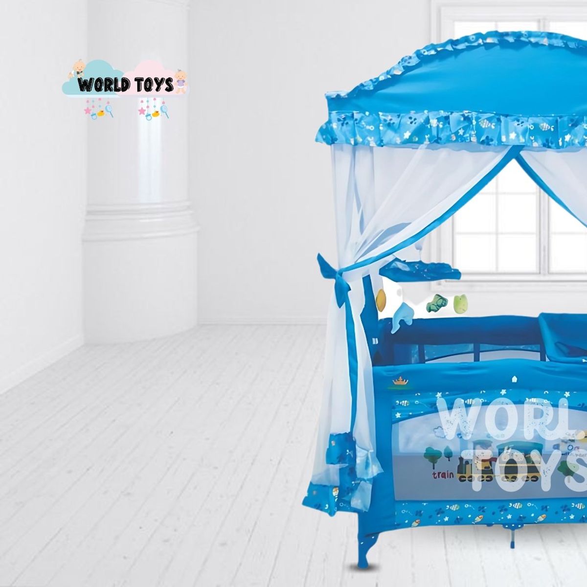 KINGDOM - Cuna Corral Kingdom «MAJESTIC ARABIC» 2 en 1 Light Blue