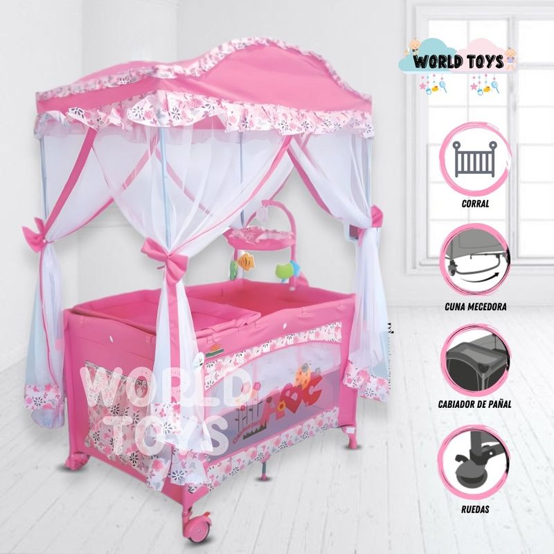 KINGDOM - Cuna Corral Kingdom «MAJESTIC ARABIC» 2 en 1 Pink