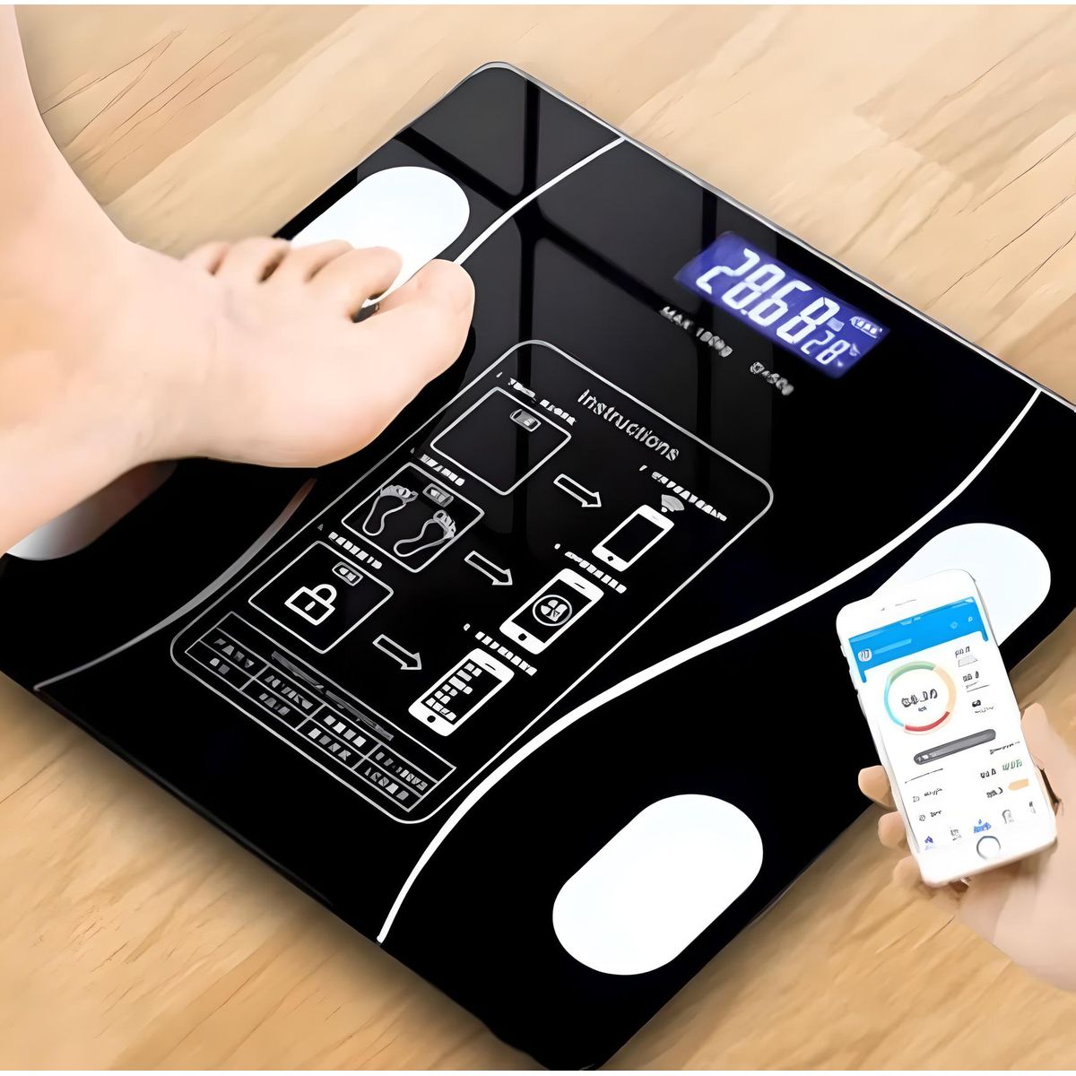 GENERICO - BALANZA DIGITAL SMART BLUETOOH PORTÁTIL 180KG NEGRO