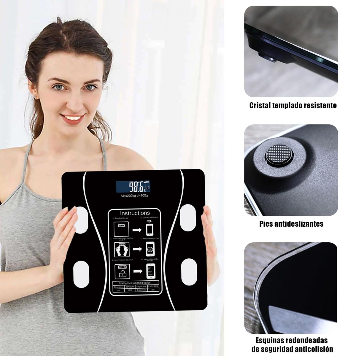 GENERICO - BALANZA DIGITAL SMART BLUETOOH PORTÁTIL 180KG NEGRO