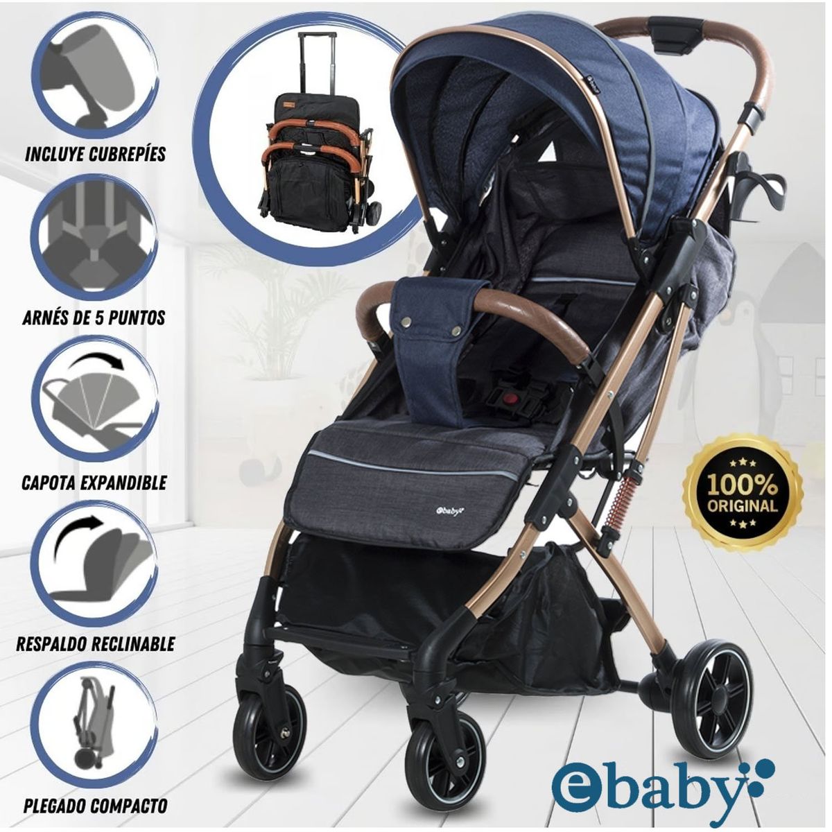 EBABY - Coche De Paseo Maleta «SUNNY GOLD» Blue