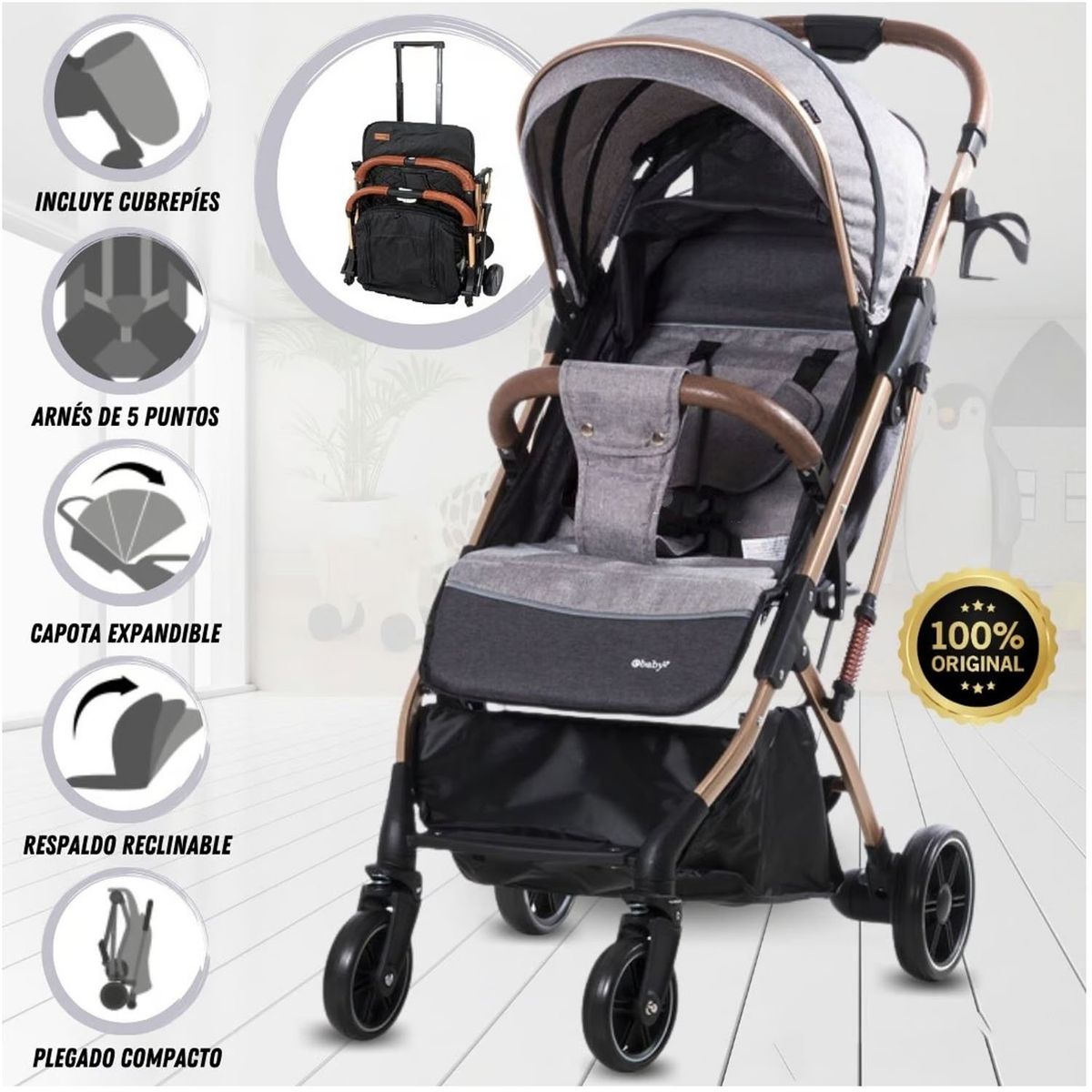 EBABY - Coche De Paseo Maleta «SUNNY GOLD» Gray