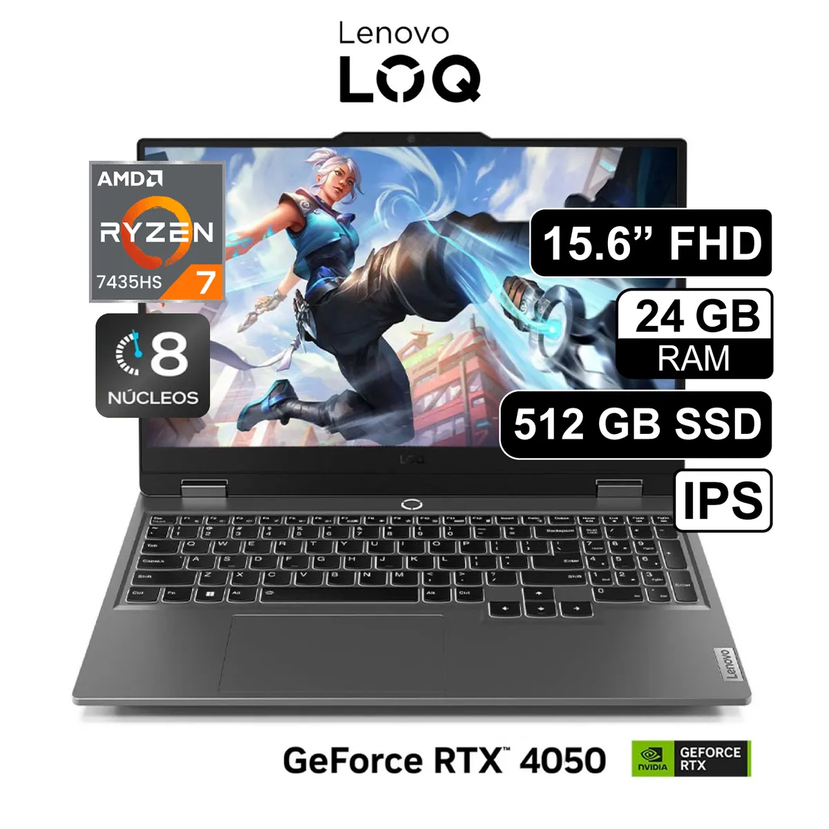 LENOVO - LAPTOP LENOVO LOQ 15ARP9 83JC008GLM AMD RYZEN 7 7435HS / 24GB RAM / 512GB SSD / 15.6” FHD / RTX 4050