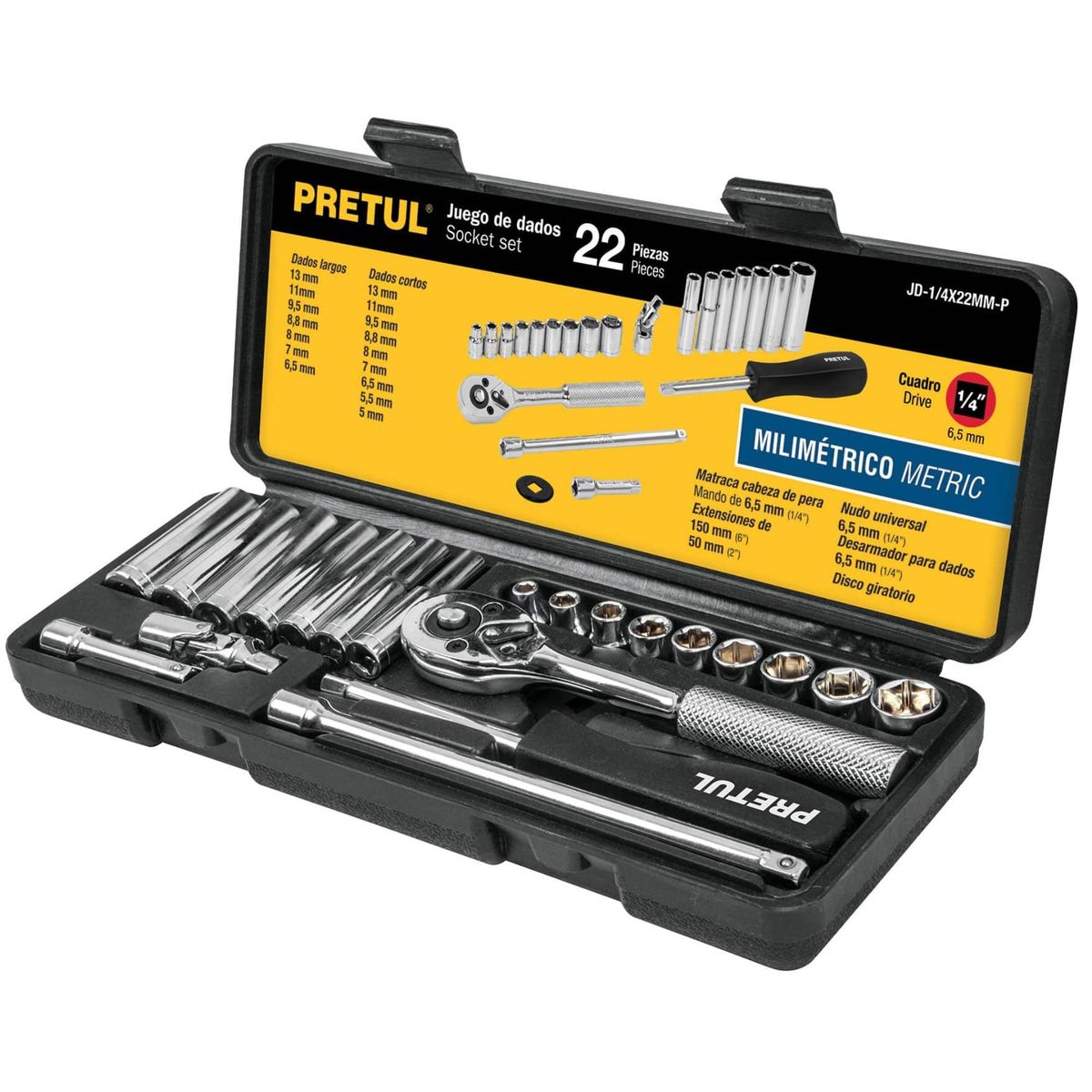 PRETUL - Juego de 22 piezas ratchet y dados herramientas  mecánico