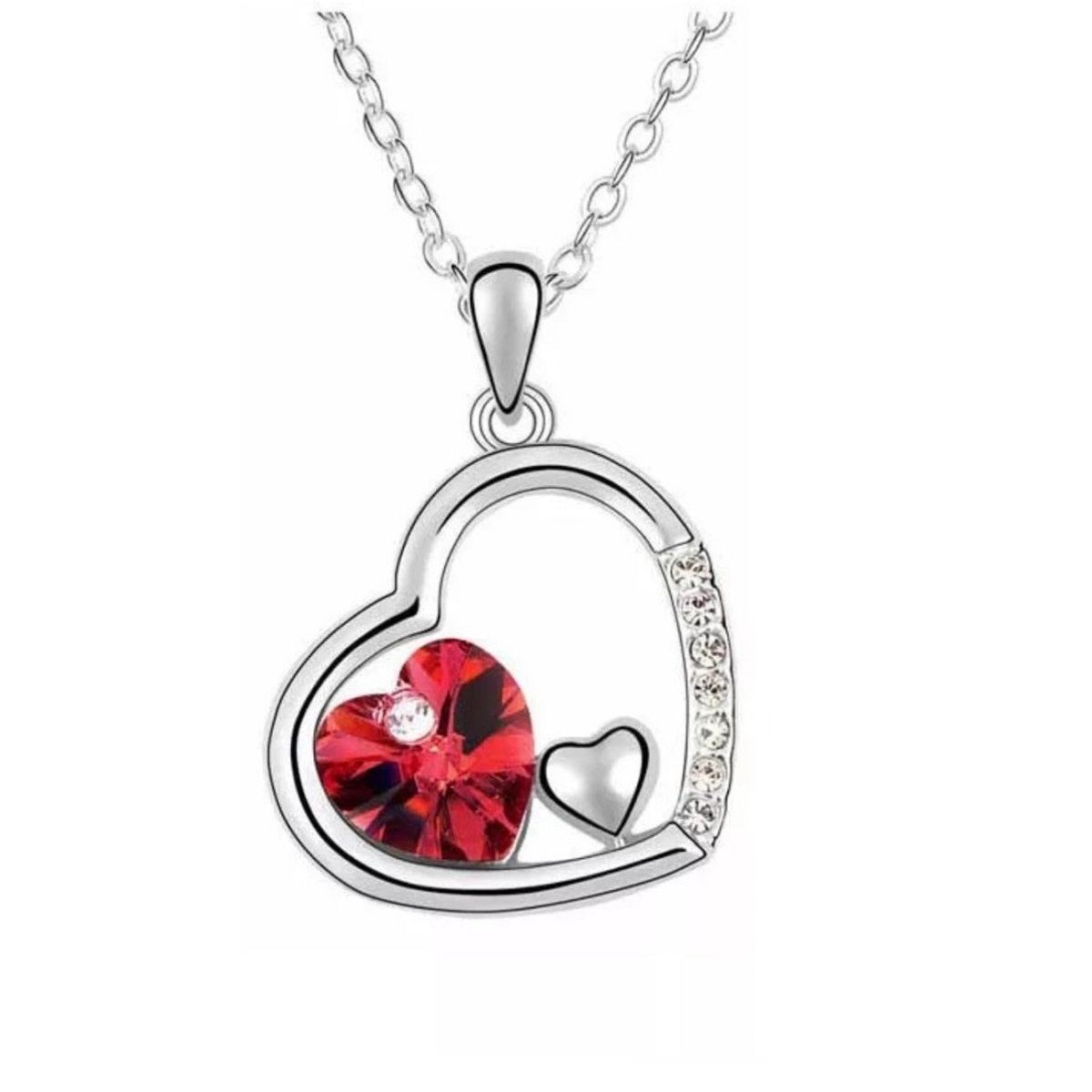 GENIEKA - Set de Joyas Corazón Rojo Collar y Aretes Novia San Valentin Genieka