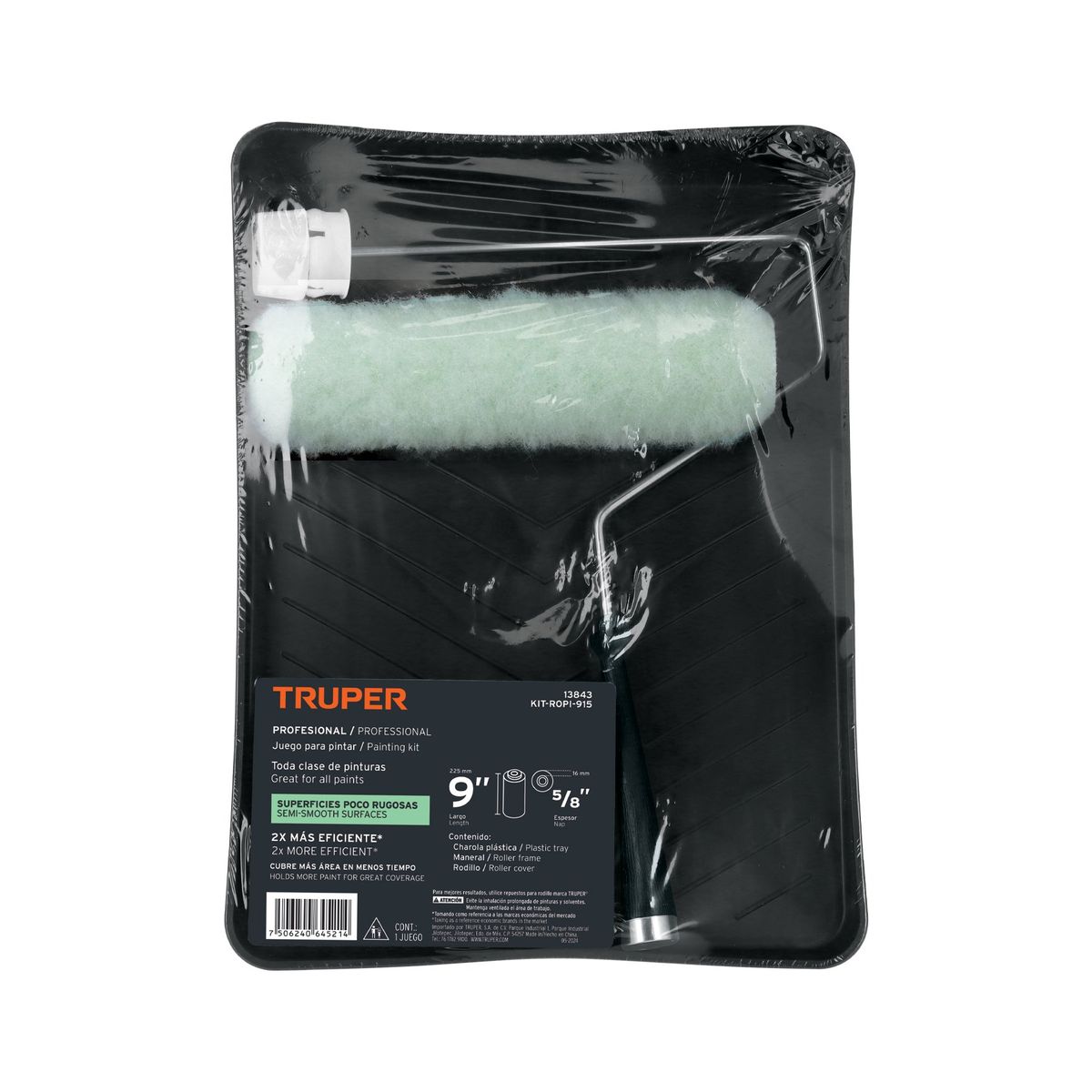 TRUPER - Kit de rodillo para pintar 9 maneral charola y felpa Truper