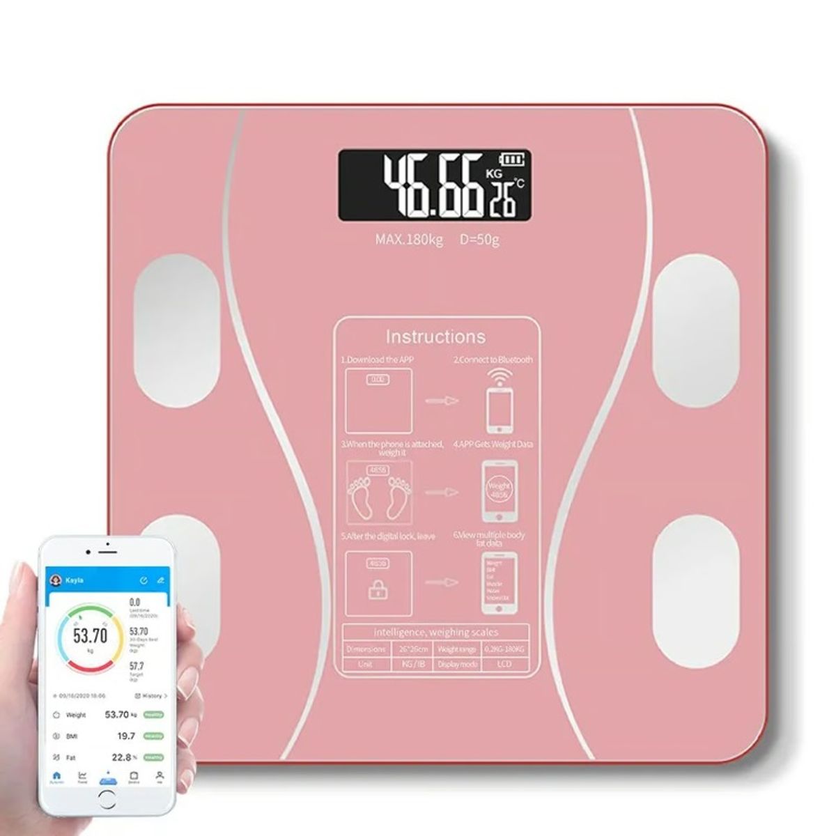 OEM - Balanza Digital Bluetooth Smart Controla Peso Grasa Corporal - Rosado