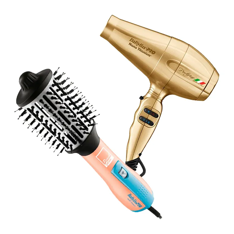 BABYLISS PRO - Combo BabylissPRO Cepillo Eléctrico y Secador Portofino Dorado