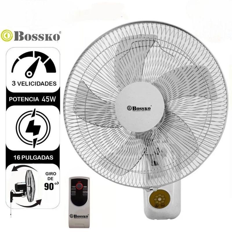BOSSKO - Ventilador de Pared Bossko Con Control Remoto BK-8450PD Blanco