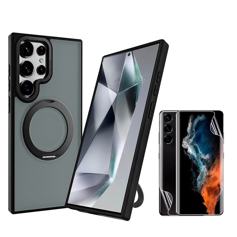 GENERICO - Funda Mate para S25 Ultra Negro + Hidrogel Hd Ambos Lados