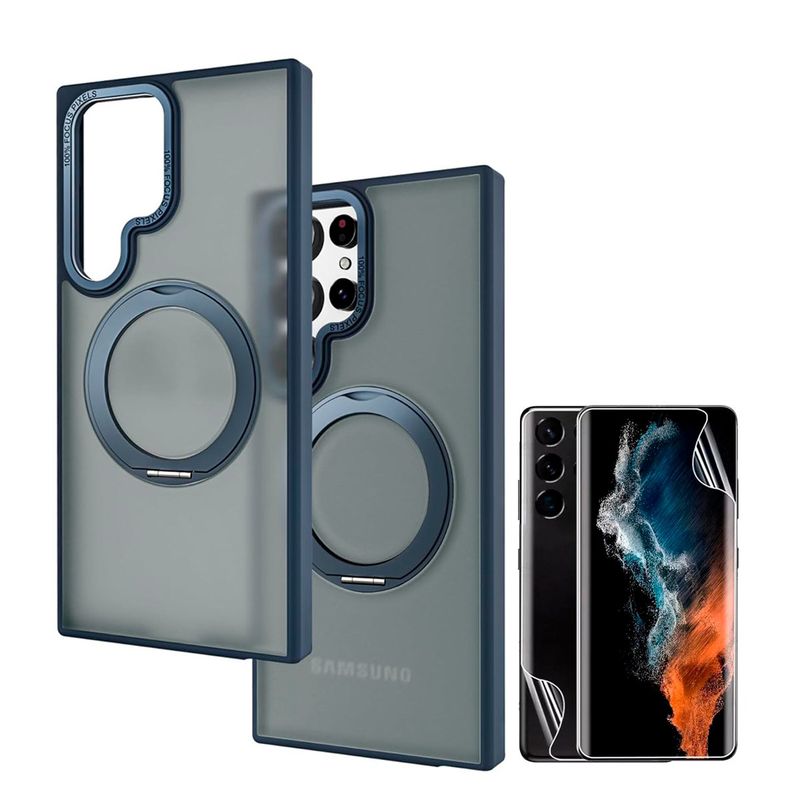 GENERICO - Funda Mate para S25 Ultra Azul + Hidrogel Hd Ambos Lados