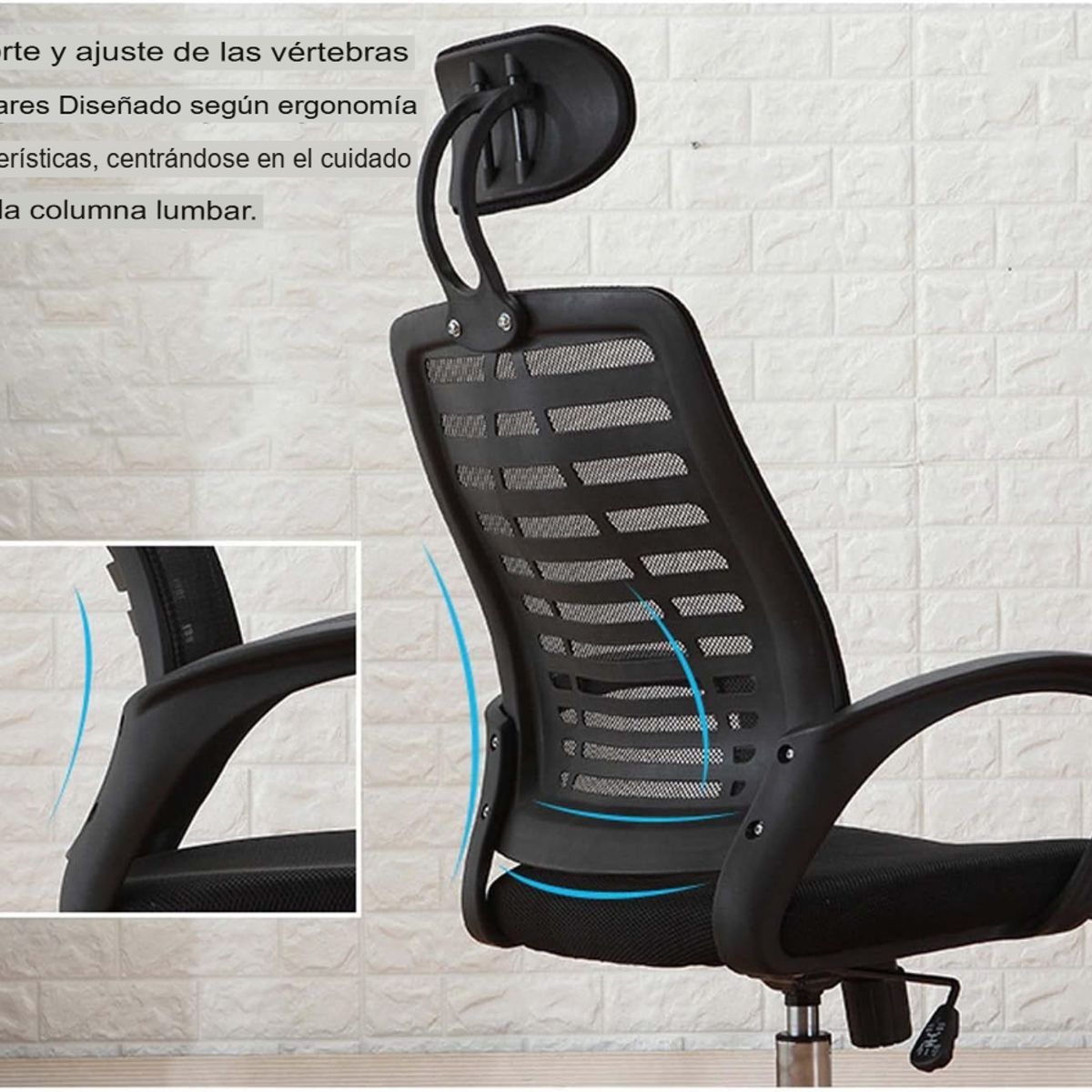 GENERICO - SILLA OFICINA ESCRITORIO GIRATORIO ERGONÓMICA CABECERA REGULABLE BASE DE METAL