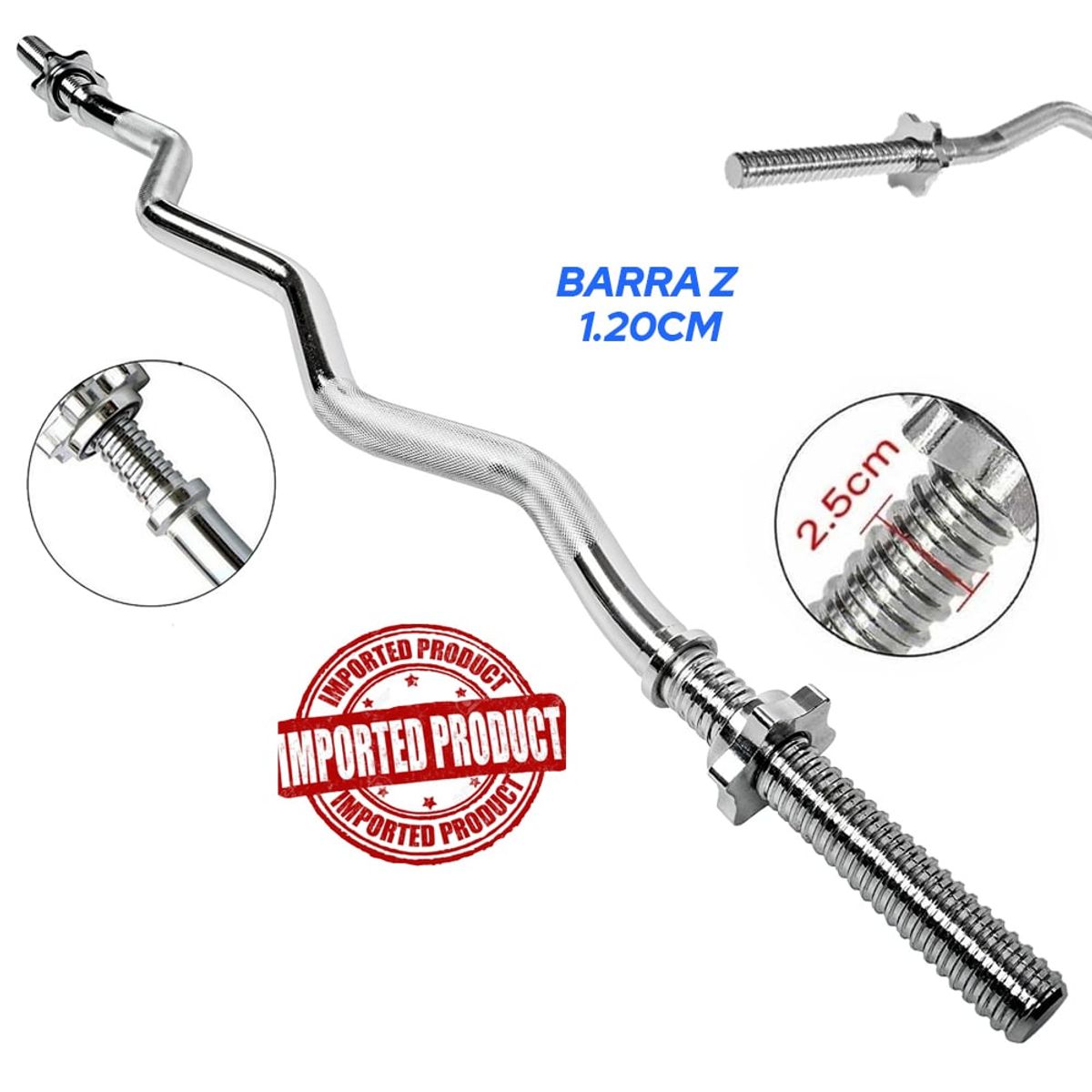 HOLGU - Barra Z De 120m Acero Cromada Seguros Pesas