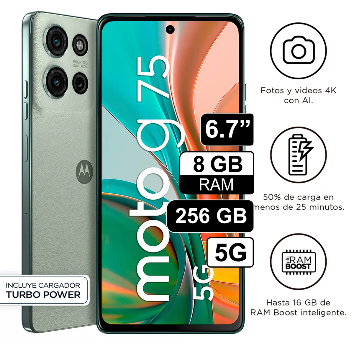 MOTOROLA - Celular Libre Motorola Moto G75 6,7 Pulg 256GB 8GB RAM Verde Suculenta