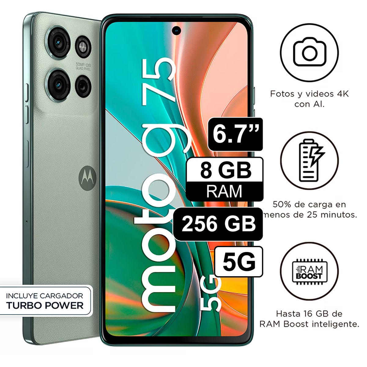 MOTOROLA - Celular Libre Motorola Moto G75 6,7 Pulg 256GB 8GB RAM Verde Suculenta