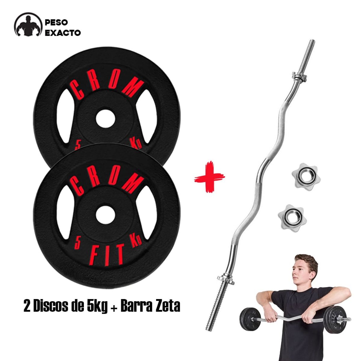 HOLGU - Barra Zeta De Acero Cromado + 2 Discos de 5kg Peso Exacto