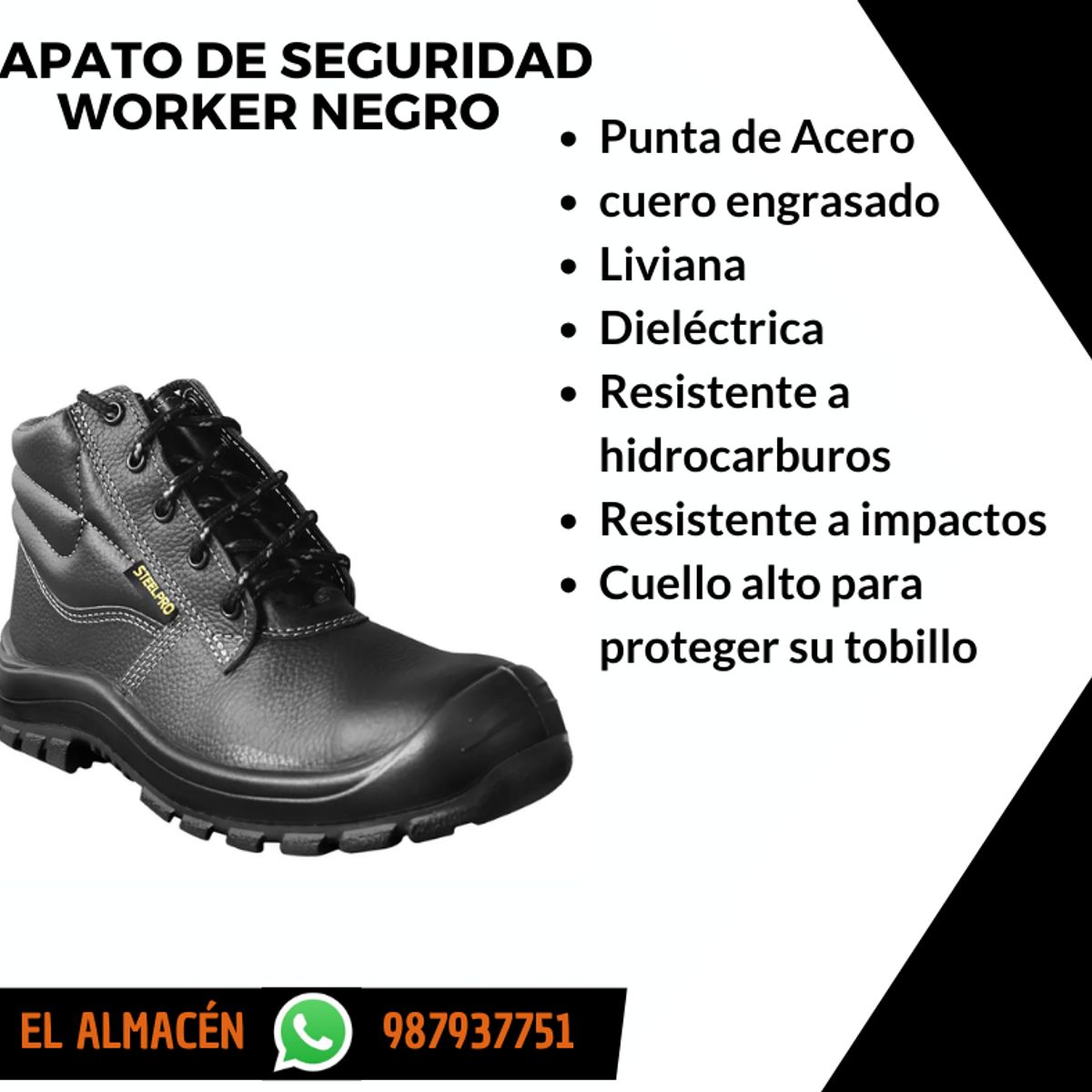 STEELPRO - ZAPATO DE SEGURIDAD  WORKER NEGRO