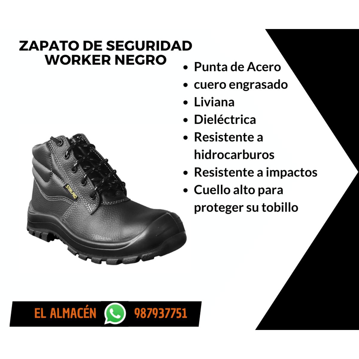 STEELPRO - ZAPATO DE SEGURIDAD  WORKER NEGRO