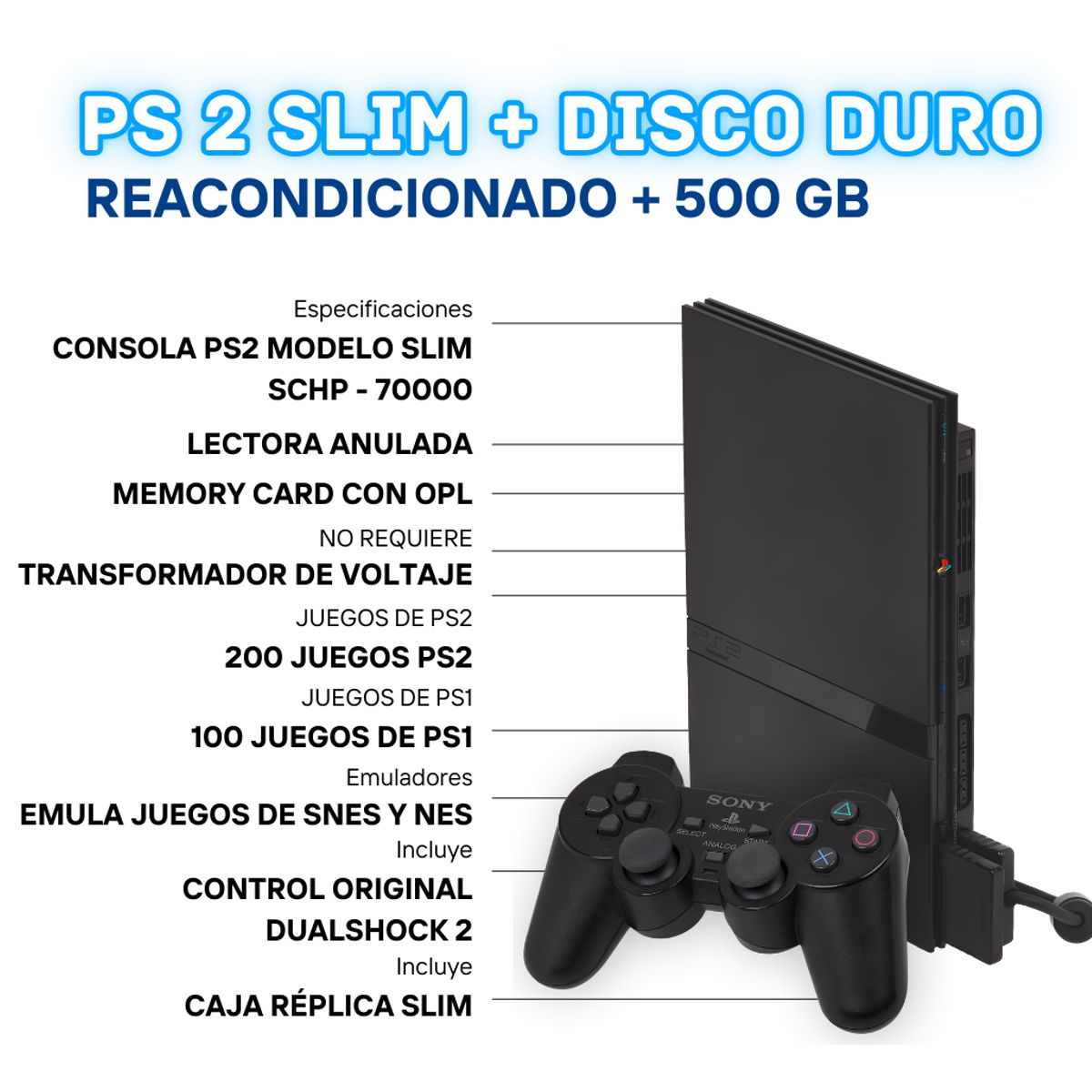 SONY - PlayStation 2 / Ps2 Slim Reacondicionado + Disco Duro
