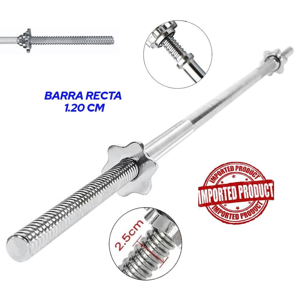 HOLGU - Barra Recta Cromada 120 cm Seguros Pesas GYM