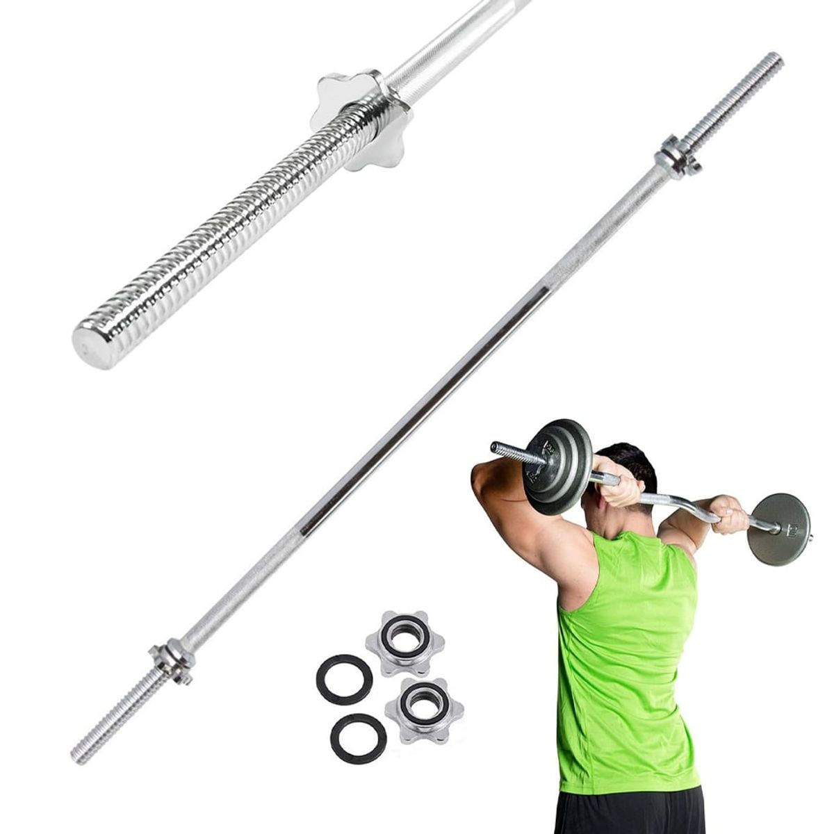 HOLGU - Barra Recta Cromada 120 cm Seguros Pesas GYM