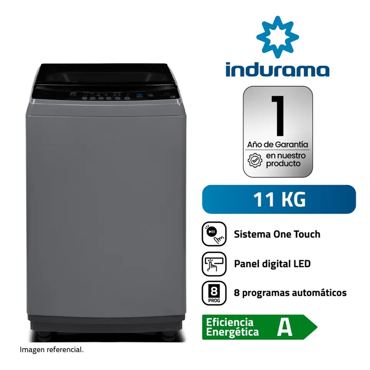 INDURAMA - Lavadora Automática Indurama LRI-11DGR 11kg Gris Oscuro
